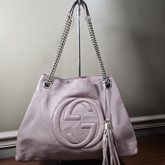 Auth Gucci Soho Medium Bag Large GG Pink Bag 308982 Light Blush Pink - Picture 2 of 15